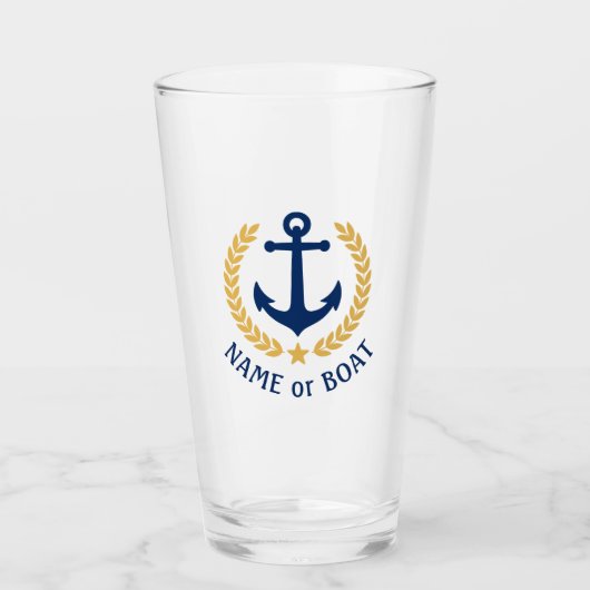Ihr Bootsname Nautical Anchor Gold Laurel Star Glas (Vorderseite)