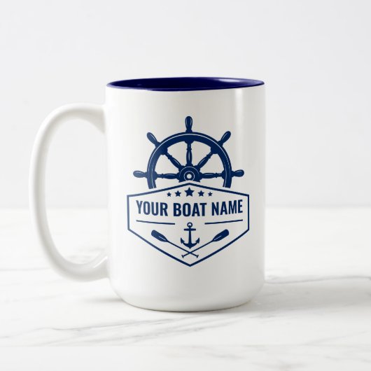 Ihr Bootsname Nautical Anchor Oars Helm Large Zweifarbige Tasse (Links)
