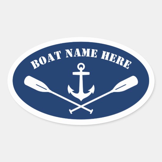 Ihr Bootsname Nautical Anchor & Oars Navy Blue Ovaler Aufkleber (Vorderseite)