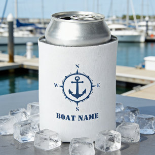 Ihr Bootsname Nautical Anker Kompass Navy weiß Dosenkühler
