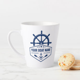 Ihr Bootsname Nautical Anker Oars Helm 2 Seite Milchtasse