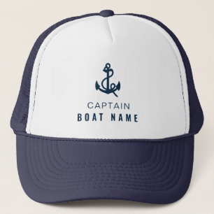 Ihr Bootsname Nautical Blue White AnchKapitän Truckerkappe