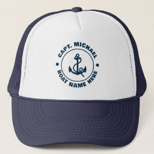 Ihr Bootsname Nautical Blue White AnchKapitän Truckerkappe