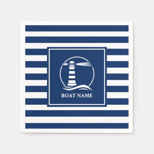 Ihr Bootsname Nautical Classic Lighthouse Striped Serviette (Vorderseite)