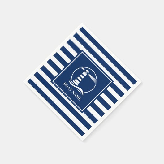 Ihr Bootsname Nautical Classic Lighthouse Striped Serviette (Ecke)