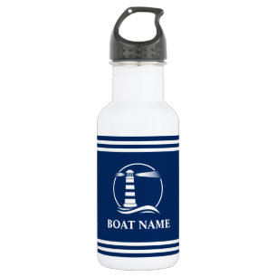 Ihr Bootsname Nautical Lighthouse gestreift Edelstahlflasche