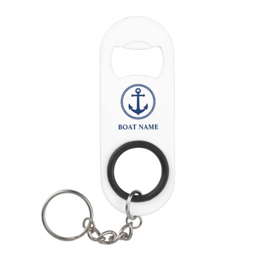 Ihr Bootsname Nautical Sea Anchor Blau weiß Mini Flaschenöffner (Vorderseite)