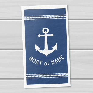 Ihr Bootsname Nautical Vintag Anchor Navy Blue Serviette