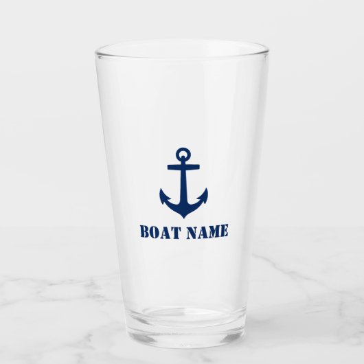 Ihr Bootsname Navy Blue Anchor Glas (Vorderseite)