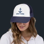 Ihr Bootsname Navy Blue Anchor Truckerkappe<br><div class="desc">Ihr Bootsname Navy Blue Anchor Hat</div>