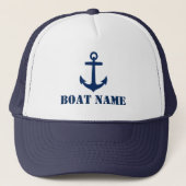 Ihr Bootsname Navy Blue Anchor Truckerkappe (Vorderseite)