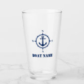 Ihr Bootsname Navy Blue Compass Anker Glas (Vorderseite)