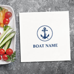Ihr Bootsname Navy Blue Rope & Anchor Serviette