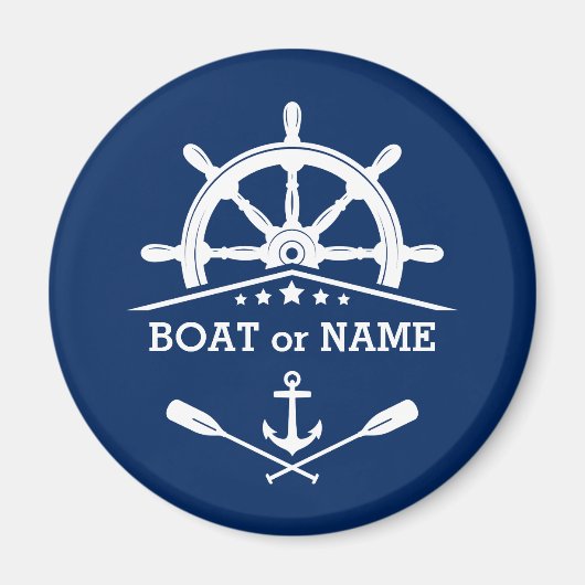 Ihr Bootsname oder Text Anker Oars Helm Navy Blau Magnet (Vorne)