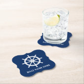 Ihr Bootsname oder Text Ships Wheel Helm Blue Untersetzer (Vor Ort)