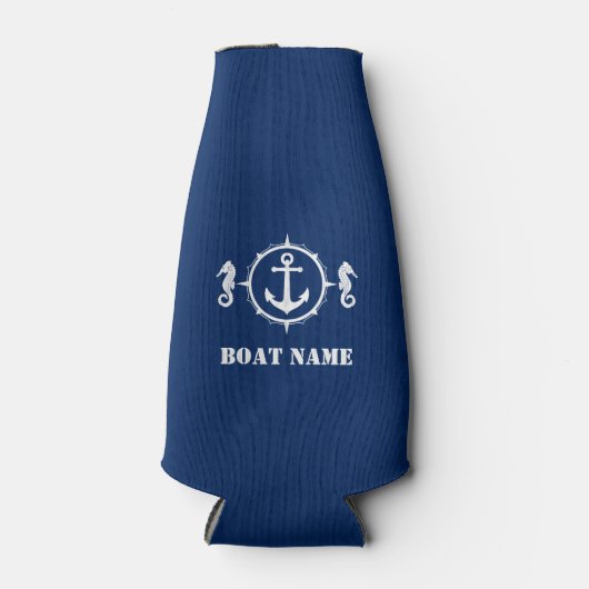 Ihr Bootsname Seepferd Anchor Navy Blue 00a Flaschenkühler (Vorderseite)
