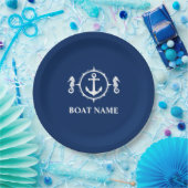 Ihr Bootsname Seepferd Anchor Navy Blue 9" Pappteller (Party)
