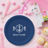 Ihr Bootsname Seepferd Anchor Navy Blue 9" Pappteller (Party)