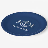 Ihr Bootsname Seepferd Anchor Navy Blue 9" Pappteller (Schrägansicht)