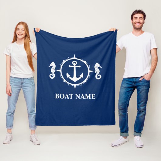 Ihr Bootsname Seepferd Anker Blau Fleece Blanken (Beispiel)