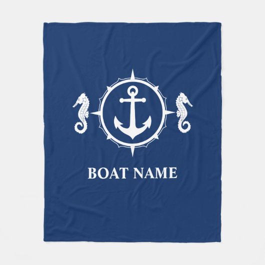 Ihr Bootsname Seepferd Anker Blau Fleece Blanken (Vorderseite)
