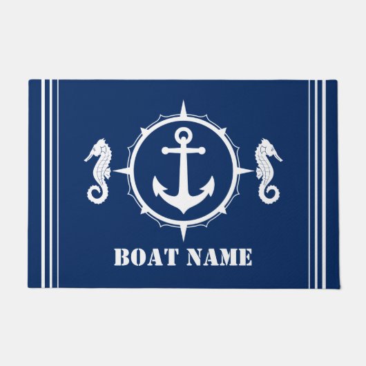 Ihr Bootsname Seepferd Anker Blue Entryway Fußmatte (Vorderseite)