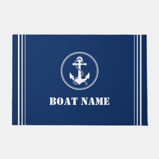 Ihr Bootsname Seil & Anchor Navy Blue Entryway Fußmatte (Vorderseite)