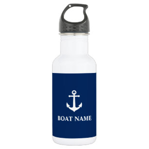 Ihr Bootsname Vintage-Anker Blau Weiß Edelstahlflasche