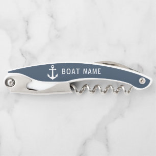 Ihr Bootsname Vintager Wasseranker Blau Grau Kellnermesser