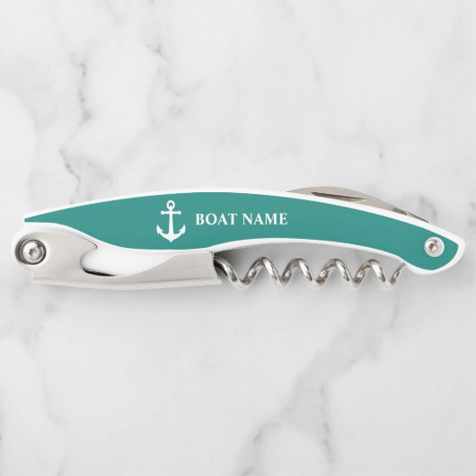 Ihr Bootsname Vintager Wasseranker Blau Kellnermesser (Vorderseite)