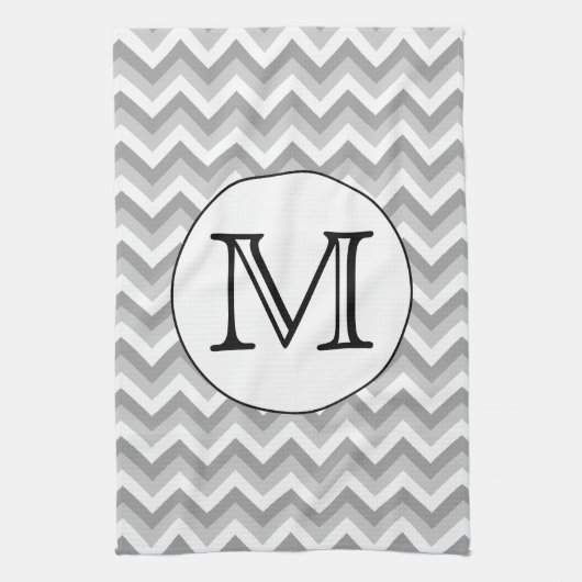 Ihr Brief. Grau Zigzag Muster Monogramm. Geschirrtuch (Vertikal)