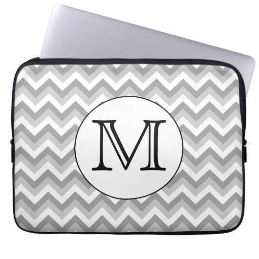 Ihr Brief. Grau Zigzag Muster Monogramm. Laptopschutzhülle (Vorderseite)