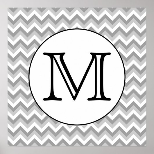 Ihr Brief. Gray Zigzag Muster Monogram. Poster (Vorne)
