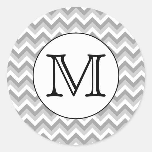 Ihr Brief. Gray Zigzag Muster Monogram. Runder Aufkleber (Vorderseite)