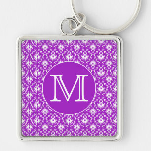 Ihr Brief. Lila und weißes Damast-Muster Schlüsselanhänger
