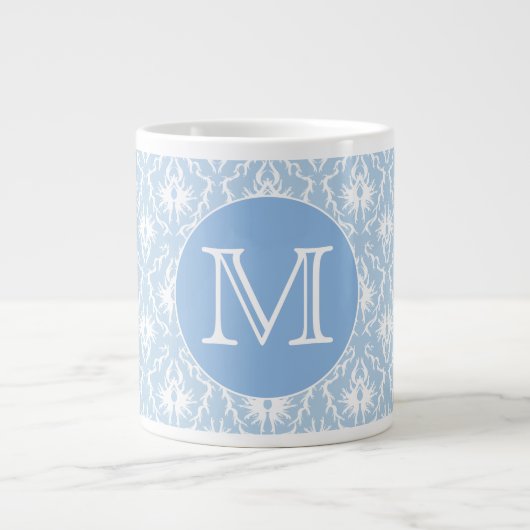 Ihr Brief, Monogramm. Blauer Damast Muster. Jumbo-Tasse (Vorderseite)