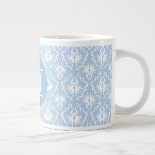 Ihr Brief, Monogramm. Blauer Damast Muster. Jumbo-Tasse (Rechts)