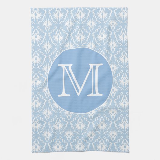 Ihr Brief, Monogramm. Hellblaues Damast-Muster Handtuch (Vertikal)