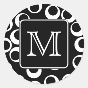 Ihr Brief. Schwarz-Weiß-Monogramm Fun Muster Runder Aufkleber