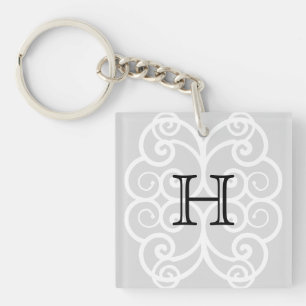 Ihr Brief. Schwarzes/weißes Strudel-Monogramm. Schlüsselanhänger