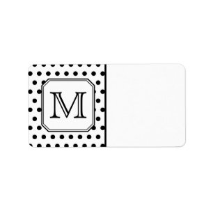 Ihr Buchstabe-Monogramm. Schwarzweiss-Polka-Punkte Adressaufkleber