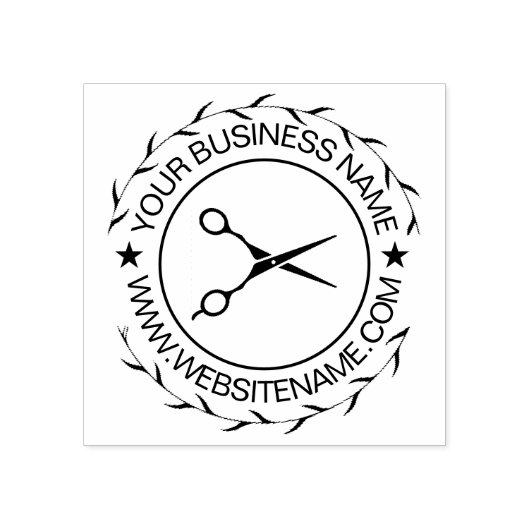 Ihr Business-Logo und Text-Haarschere Gummistempel (Prägung)