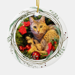 Ihr Cat Foto Wasserfarben Kranz 1. Weihnachten Keramik Ornament