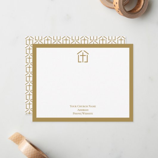 Ihr Church Name Logo Cross Gold Note Card Mitteilungskarte (Vorderseite/Rückseite Beispiel)