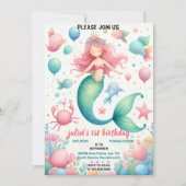 Ihr cooler Meerjungfisch Meerjungfrau Ozean 1. Geb Einladung (Vorderseite)