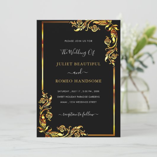 Ihr Design Black Gold Hochzeitsvorlage (Stehend Vorderseite)