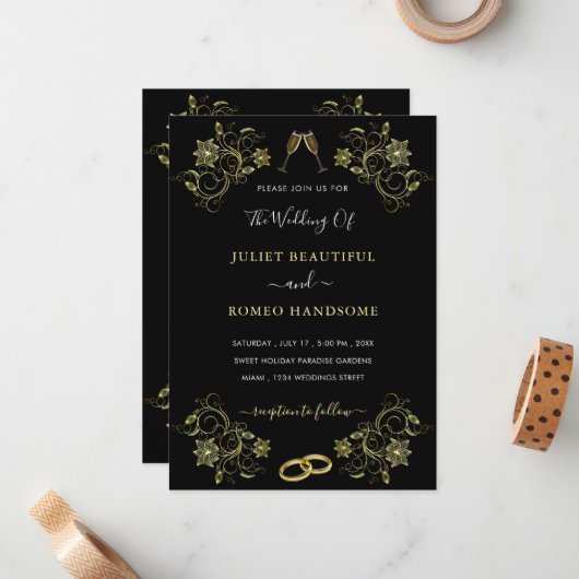 Ihr Design Black Gold Hochzeitsvorlage Mitteilungskarte (Vorderseite/Rückseite Beispiel)