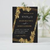 Ihr eigenes Design Art Black Gold Hochzeit Einladu (Stehend Vorderseite)