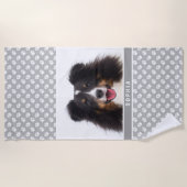 Ihr eigenes Foto mit Namen und Paws auf Grau Strandtuch (Vorderseite)