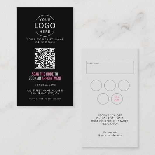 Ihr eigenes Logo Beauty Salon QR Code Loyalty & Visitenkarte (Vorne/Hinten)